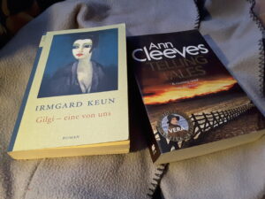 Buchcover auf Kuscheldecke: Irmgar Keuns "Gilgi - eine von uns" und Ann Cleevse' "Telling Tales"